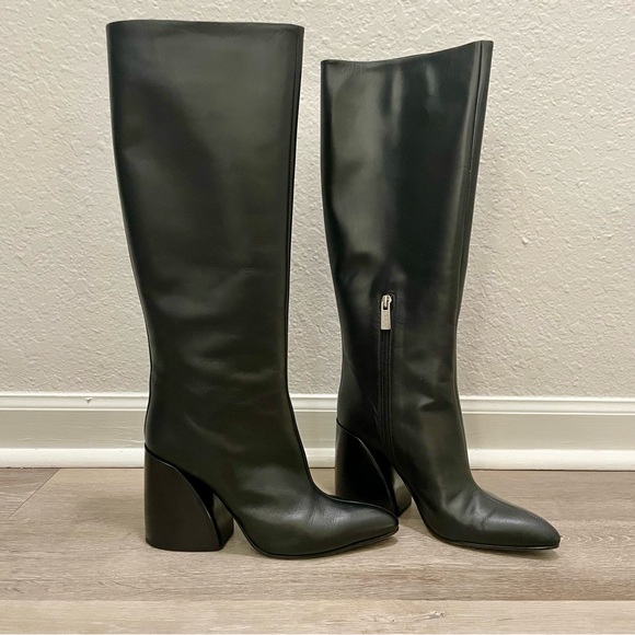 Chloe Wave Black Calf Smooth Leather Knee High Boots with Wave Heel 39 - Picture 4 of 14